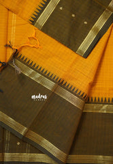Mango Yellow -  Karthigai silk cotton rettapeta big border with muthu kattam
