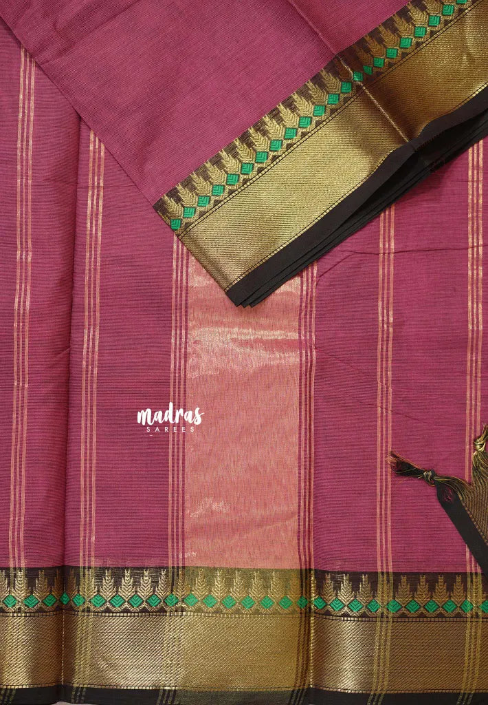 Onion Pink - Karthigai silk cotton plain body with getti border
