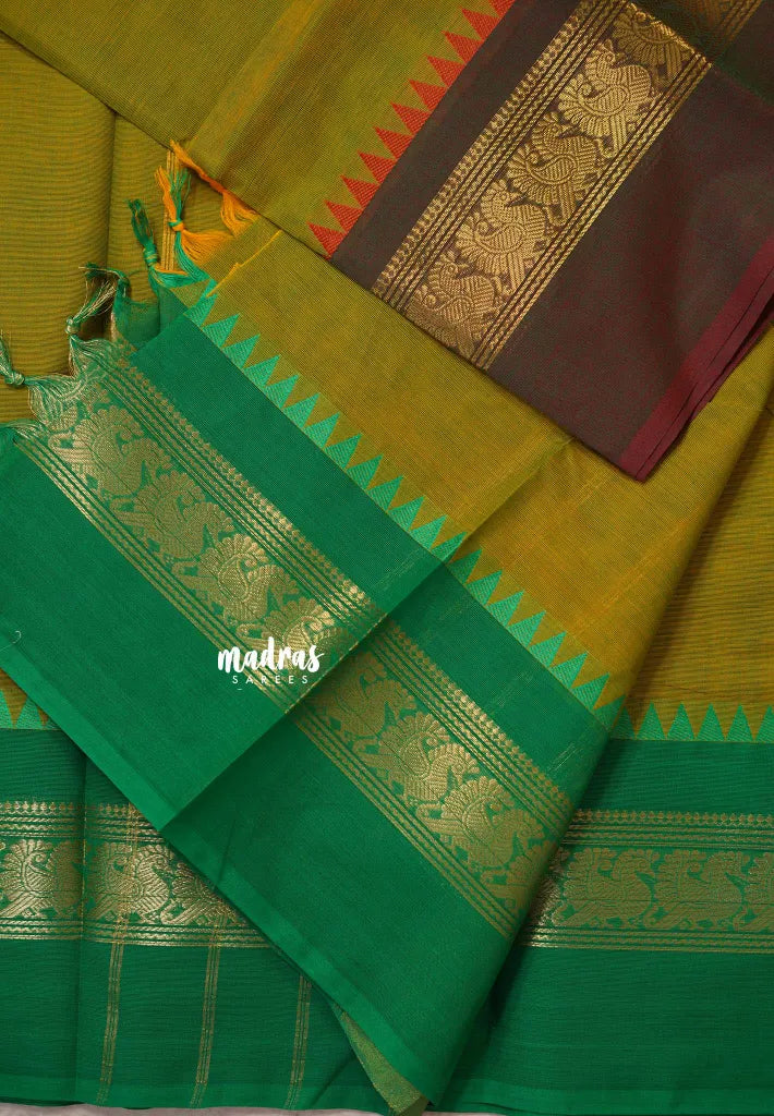 Dual Shade Green - Karthigai silk cotton peacock Ganga jamuna border