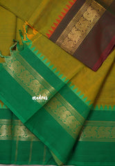 Dual Shade Green - Karthigai silk cotton peacock Ganga jamuna border