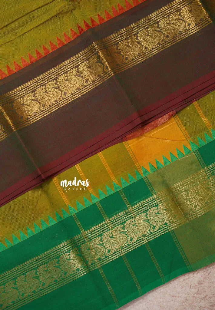 Dual Shade Green - Karthigai silk cotton peacock Ganga jamuna border