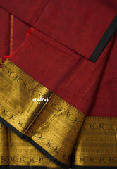 Reddish Maroon - Karthigai silk cotton plain body flower with zari  border