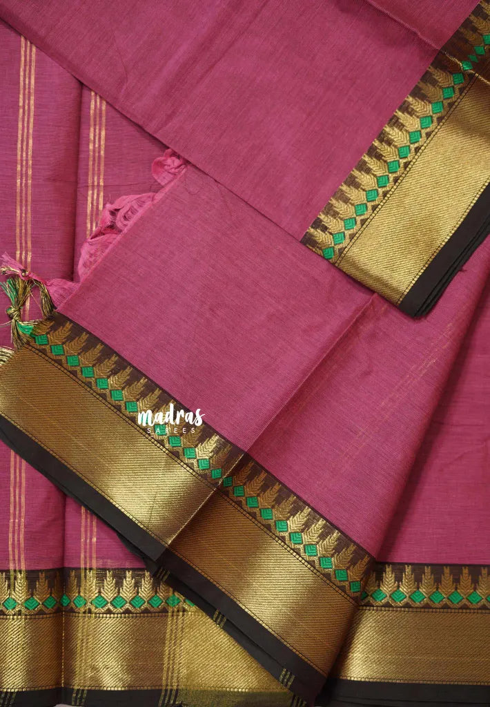 Onion Pink - Karthigai silk cotton plain body with getti border