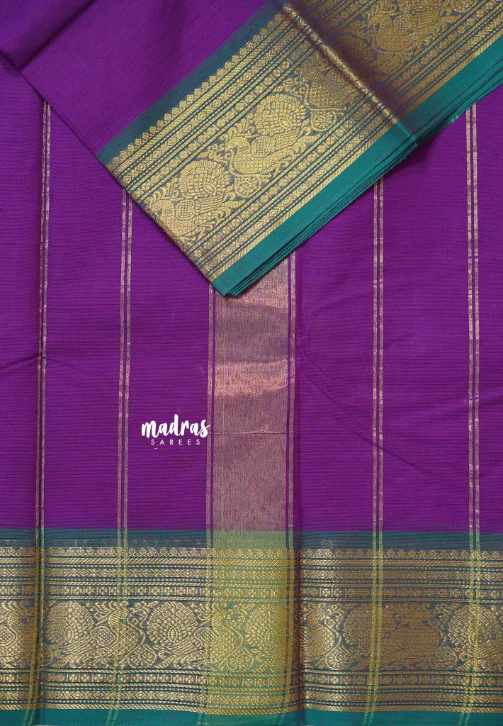Magenta Violet - Karthigai silk cotton Peacock Border