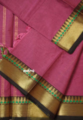 Onion Pink - Karthigai silk cotton plain body with getti border