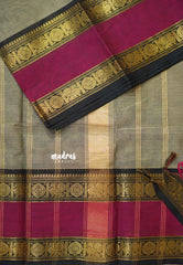 Pastel Grey - Karthigai silk cotton Rettapet rudraksham and peacock border