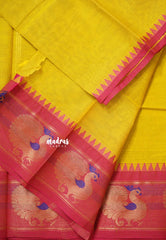 Turmeric Yellow - Karthigai silk cotton plain body with peacock border
