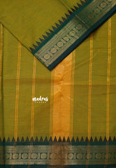 Dual Shade Green - Karthigai silk cotton rudraksha with temple weaving border