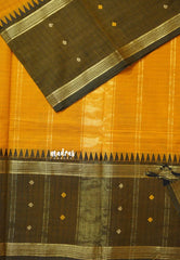 Mango Yellow -  Karthigai silk cotton rettapeta big border with muthu kattam