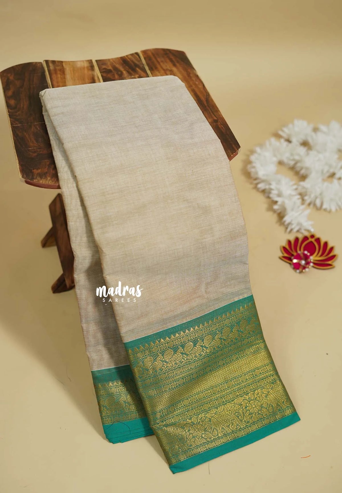 Beige - Karthigai silk cotton plain body traditional big border