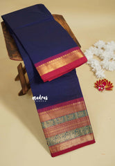 Navy Blue - Karthigai silk cotton plain body traditional big border