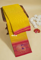 Turmeric Yellow - Karthigai silk cotton plain body with peacock border