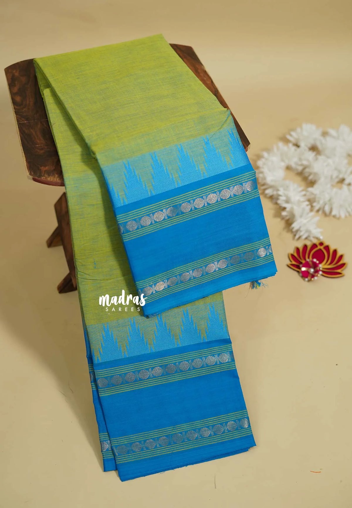 Dual Shade Light Green - Karthigai silk cotton temple and rettapata rudraksham border
