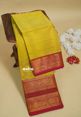 Greenish Yellow - Karthigai silk cotton plain body annam and mango border