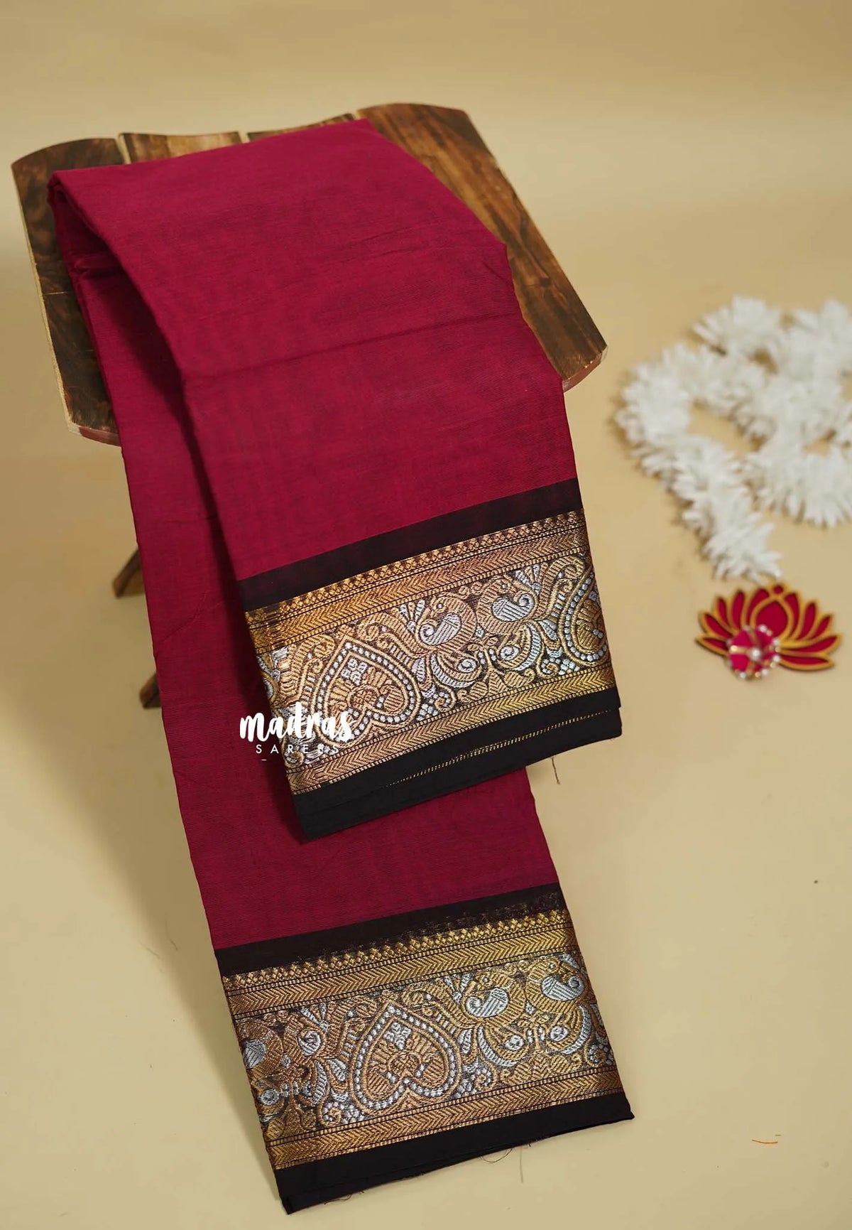 Beet Pink - Karthigai silk cotton heart and peacock border