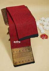 Reddish Maroon - Karthigai silk cotton plain body flower with zari  border