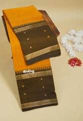 Mango Yellow -  Karthigai silk cotton rettapeta big border with muthu kattam