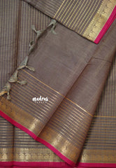 Graphite Grey - Karthigai silk cotton with golden stripes weaving