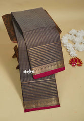 Graphite Grey - Karthigai silk cotton with golden stripes weaving