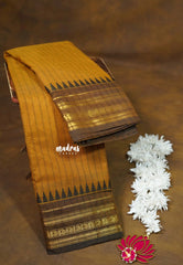 Mustard Glow - Karthigai silk cotton multi border with stripes body - Best for Temple Vist