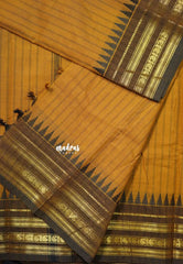 Mustard Glow - Karthigai silk cotton multi border with stripes body - Best for Temple Vist