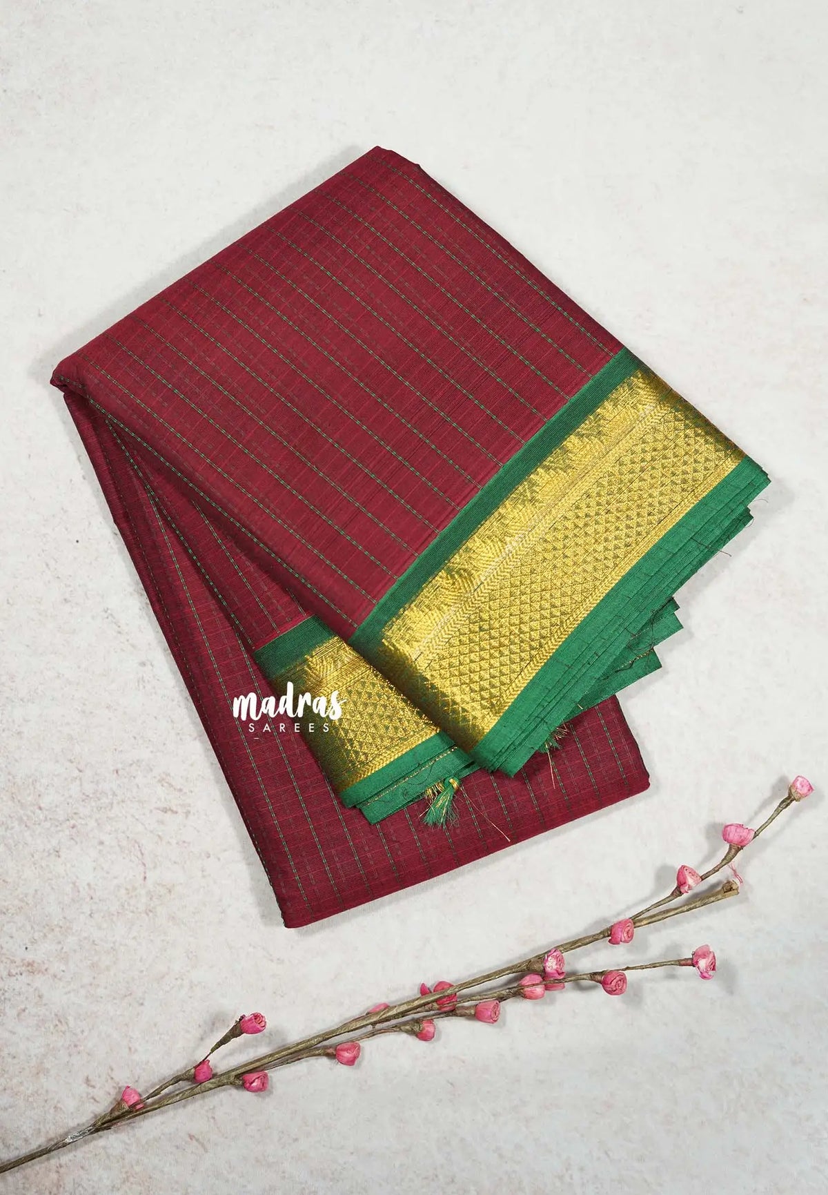 Majestic Maroon - Premium Karthigai silk cotton dotted stripes body with rich pallu