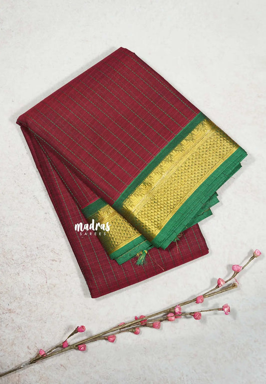 Majestic Maroon - Premium Karthigai silk cotton dotted stripes body with rich pallu