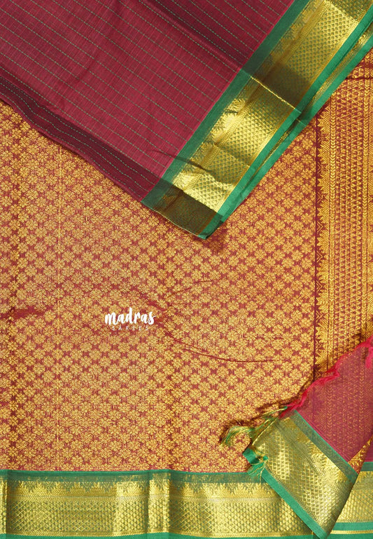 Majestic Maroon - Premium Karthigai silk cotton dotted stripes body with rich pallu