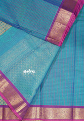 Dual shade Blue - Premium Karthigai silk cotton dotted stripes body with rich pallu