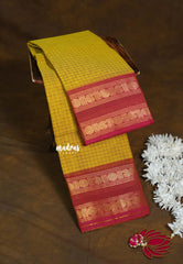 Yellow -  Karthigai silk cotton rettapeta rudraksham border with muthu kattam - Best for Wedding Functions
