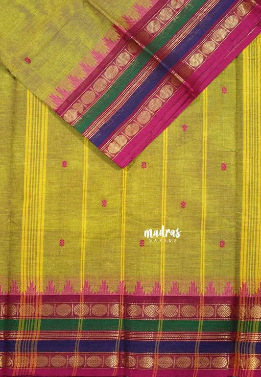 Chutney Green - Karthigai silk cotton multicolor border rudraksham