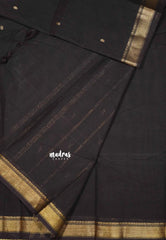 Dark chocolate - Karthigai silk cotton small Bavanji border with buttas