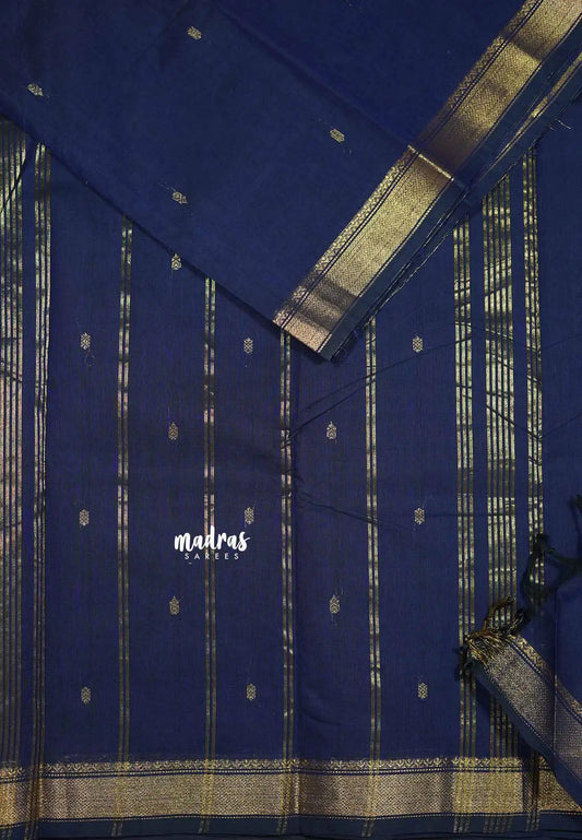 Navy blue - Karthigai silk cotton small Bavanji border
