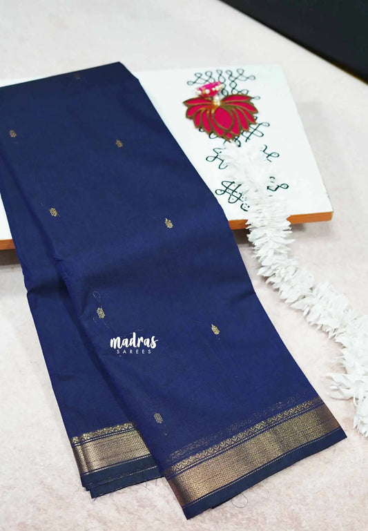 Navy blue - Karthigai silk cotton small Bavanji border