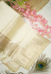 Classy Kashmiri silk with rich weaving - Venpattu Ivory white