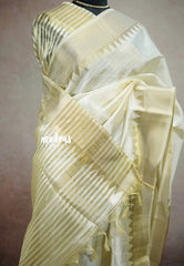 Classy Kashmiri silk with temple weaving border - Venpattu Ivory white