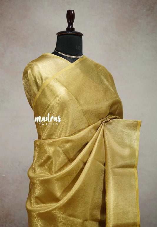 Durga - Banarasi katan silk jacquard floral weaving - Gold