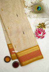 Karthigai silk cotton checks weaving border - Beige