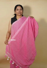 Stripes khadi linen Flamingo Rose Pink - VJ Ramya shared