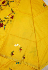 Mango Yellow - Khadi silk - Lucknow hand embroidery work