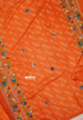 Orange - Khadi silk - Lucknow hand embroidery work