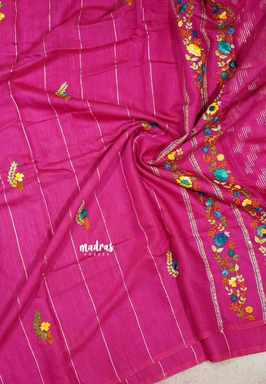 Rani Pink - Khadi silk - Lucknow hand embroidery work