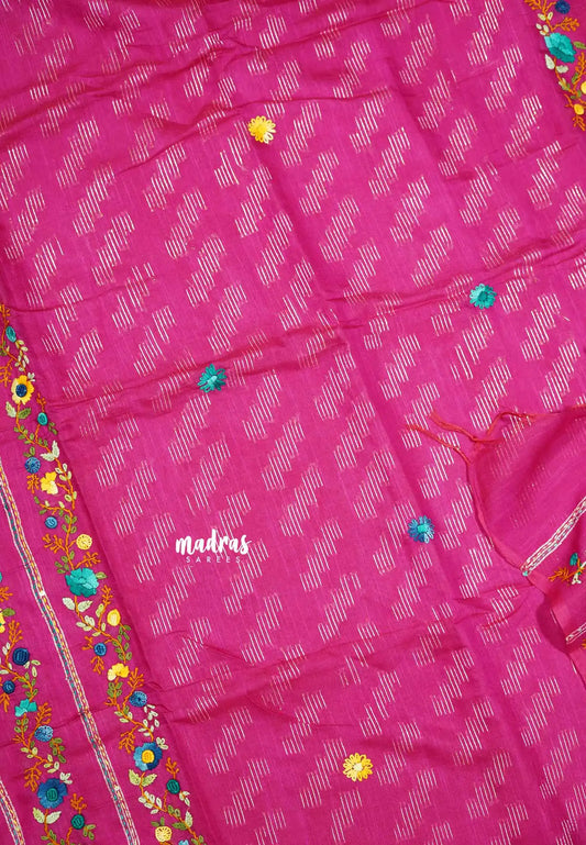 Rani Pink - Khadi silk - Lucknow hand embroidery work