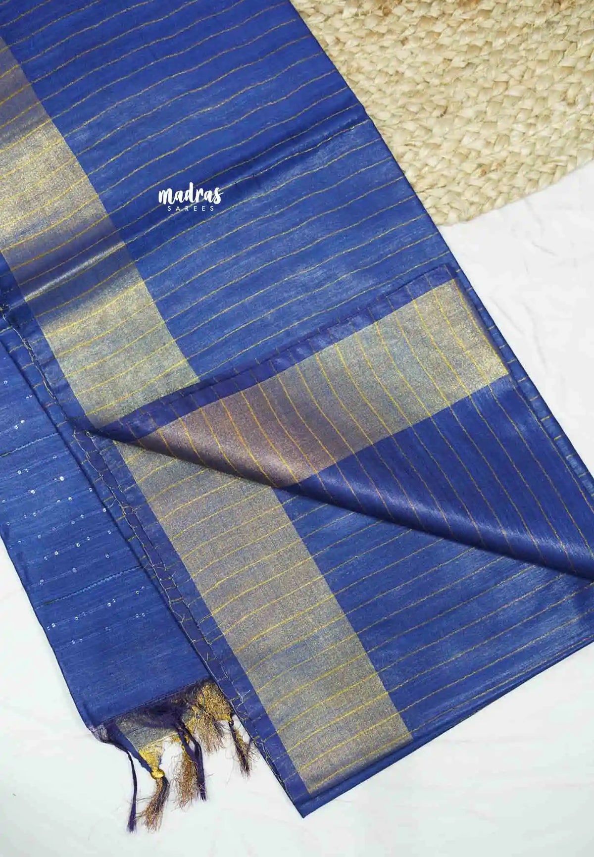 khadi silk stripes body tissue border with sequence pallu - MS Blue