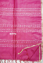 khadi silk with thread buttas and tiny border - Rani pink