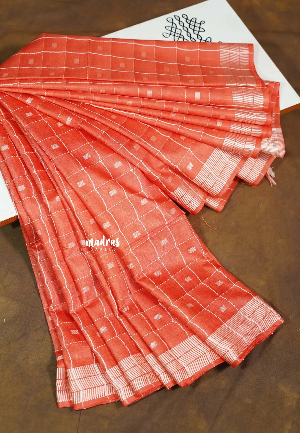 Soft Orange Peach - Khadi Silk Saree with Thread Woven Border - Best for Office Wear