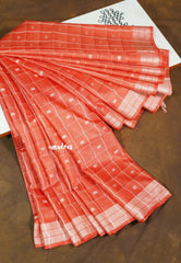 Soft Orange Peach - Khadi Silk Saree with Thread Woven Border - Best for Office Wear