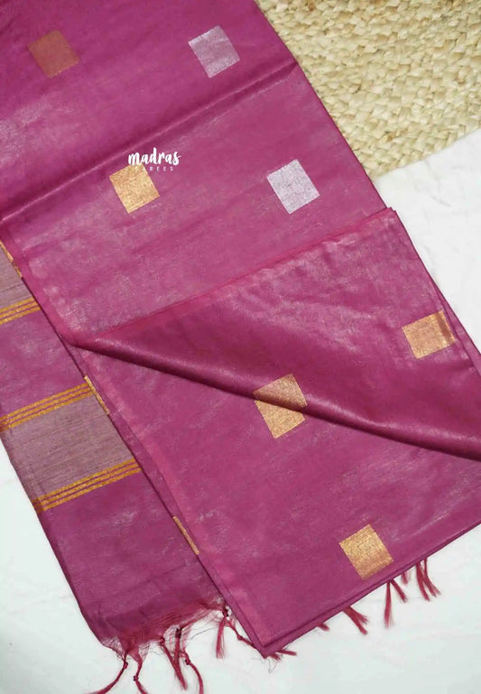 khadi silk with gold silver weaving buttas - Magenta