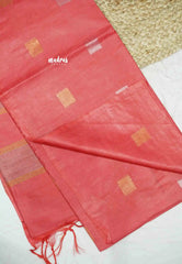 khadi silk with gold silver weaving buttas - Pinkish red