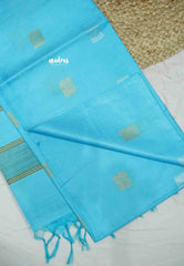 khadi silk with gold silver weaving buttas - Light blue